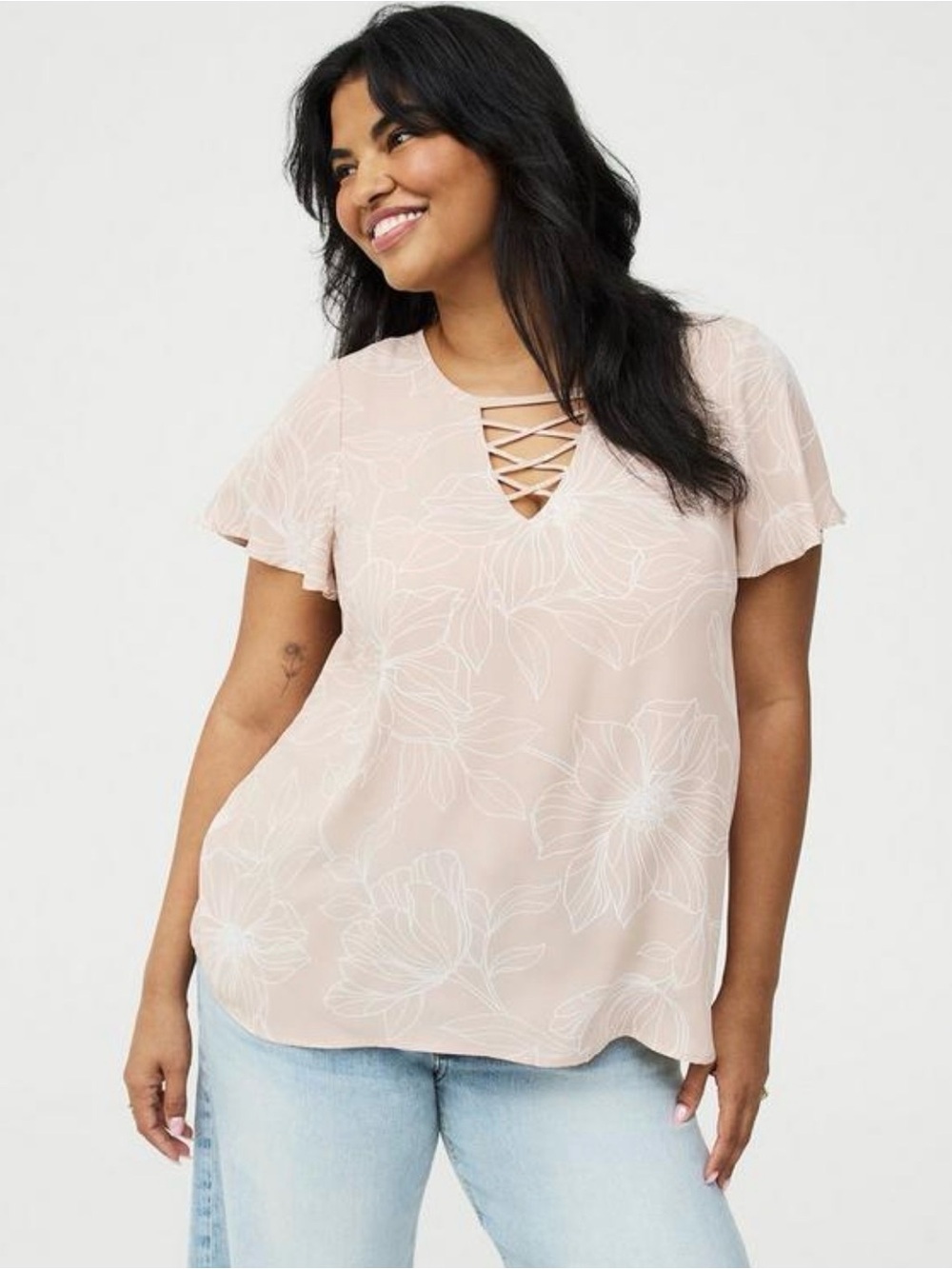 New! Torrid Lattice V-Neck Flutter Sleeve Sz.4